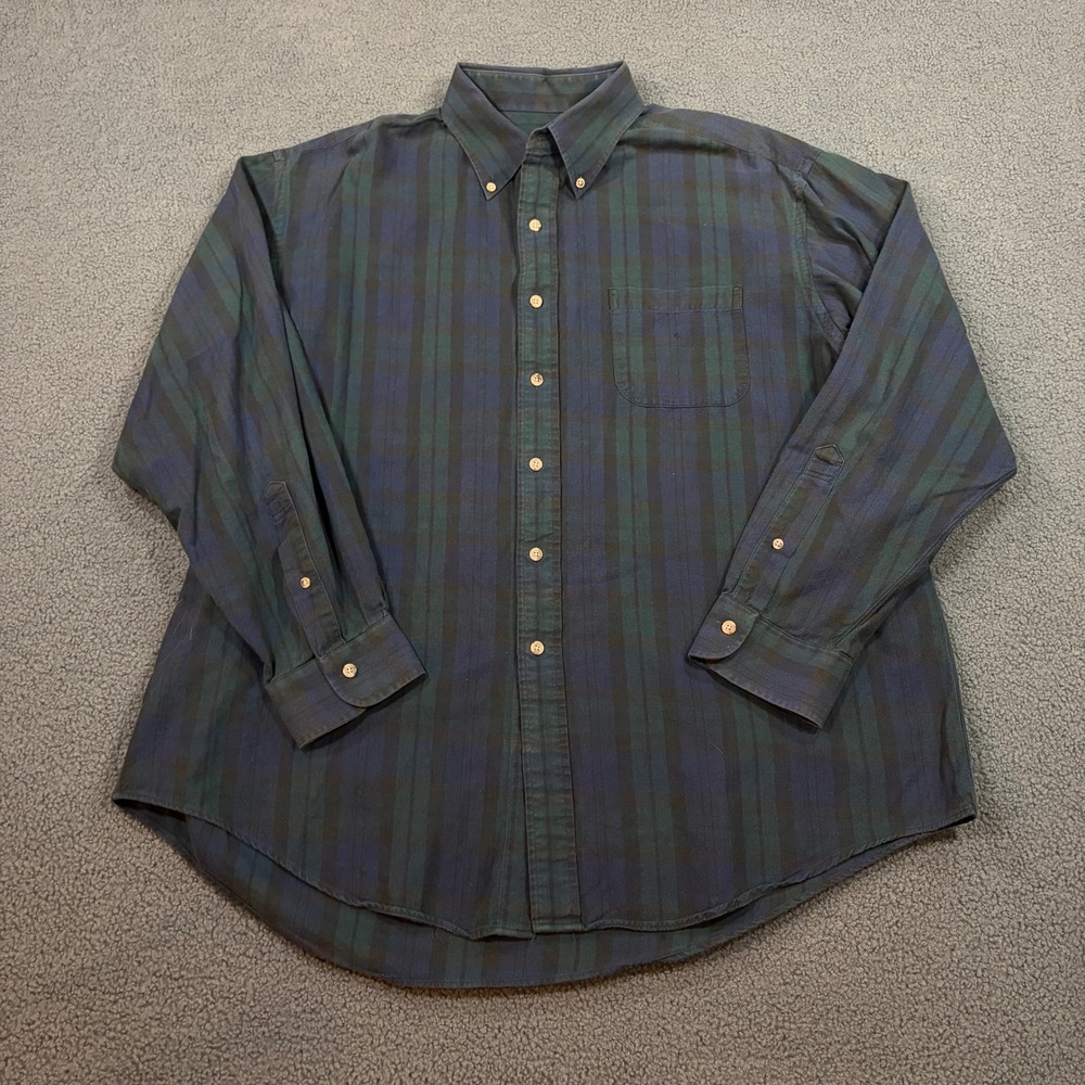 Viyella Button Down Shirt Mens XL Green Blue Black Watch Plaid Long Sleeve